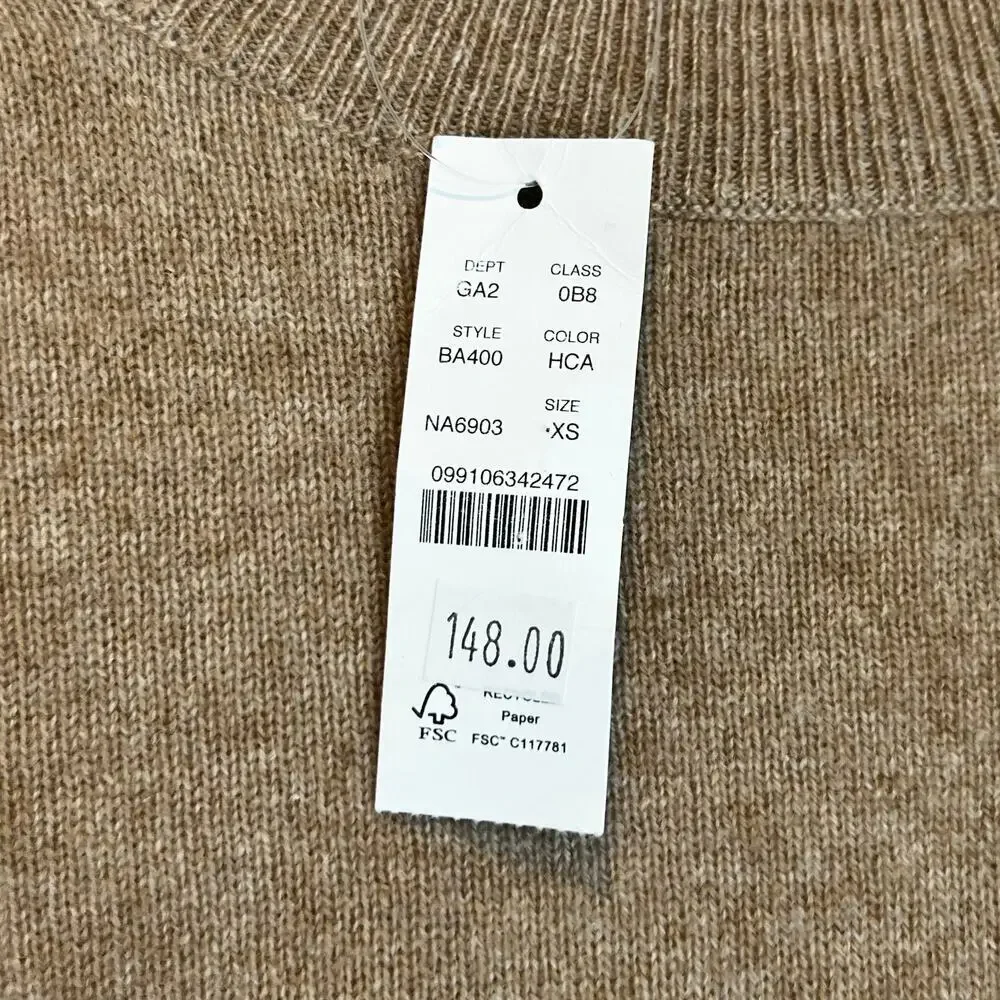 J. Crew Women's Cashmere Classic-Fit Crewneck Sweater Heather Camel Size XS NWT